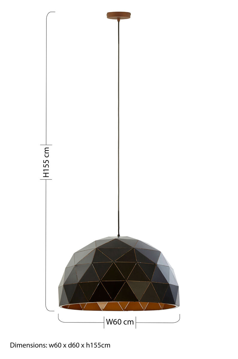Large Black and Copper Dome Pendant Light