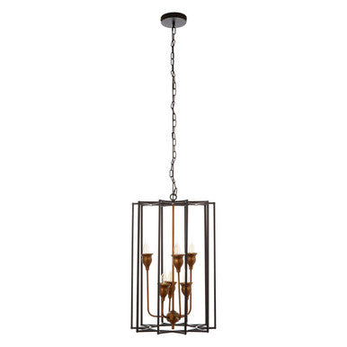 Matte Black and Bronze Finish 6 Bulb Pendant Light