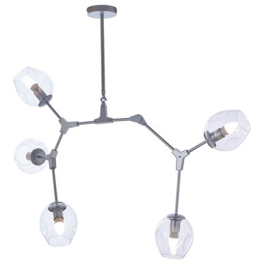 Silver Finish and Glass 5-Bulb Adjustable Statement Pendant Light