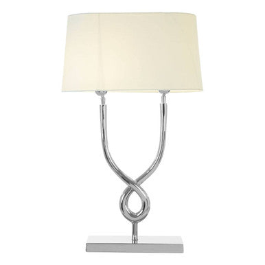Nickel Cross Frame Table Lamp with White Cotton Shade