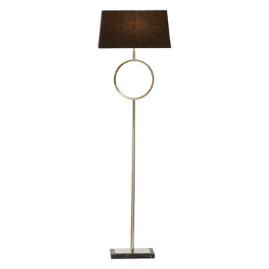Nickel Floor Lamp with Black Shade and Stone Base