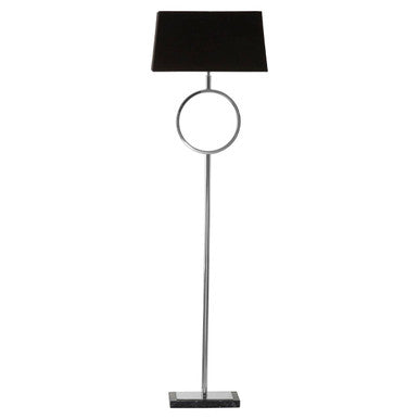 Nickel Floor Lamp with Black Shade and Stone Base