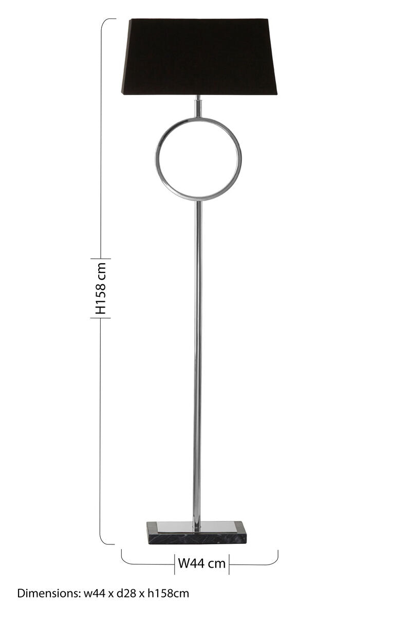 Nickel Floor Lamp with Black Shade and Stone Base