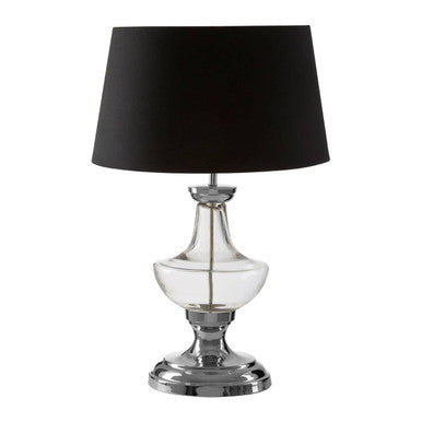 Clear Glass Base Table Lamp with Black Fabric Shade
