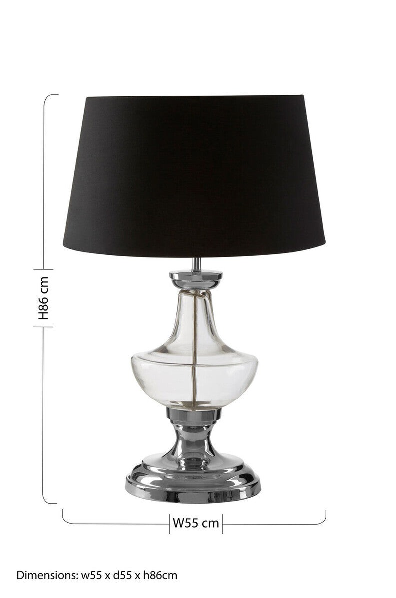 Clear Glass Base Table Lamp with Black Fabric Shade