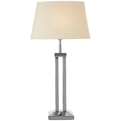 Nickel Dual Rod Table Lamp with White Fabric Shade
