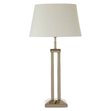 Nickel Dual Rod Table Lamp with White Fabric Shade