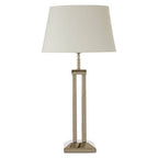 Nickel Dual Rod Table Lamp with White Fabric Shade
