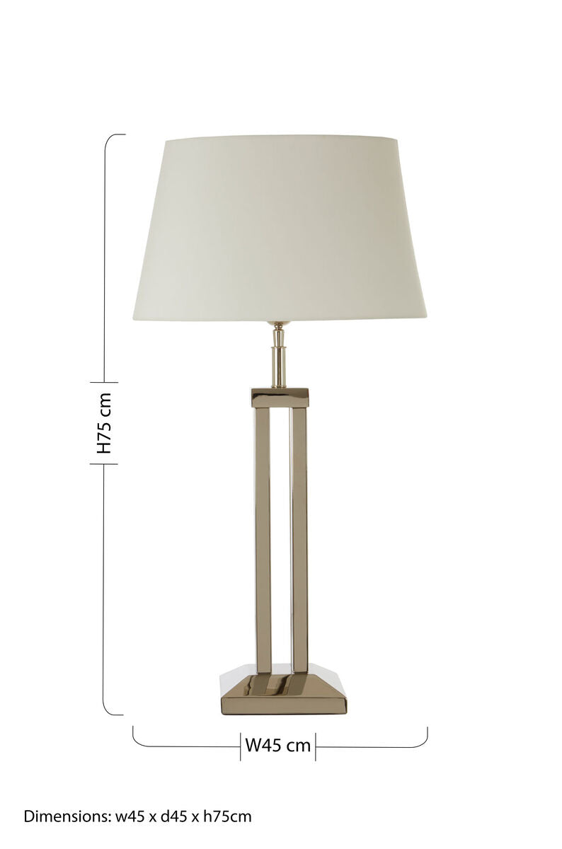 Nickel Dual Rod Table Lamp with White Fabric Shade