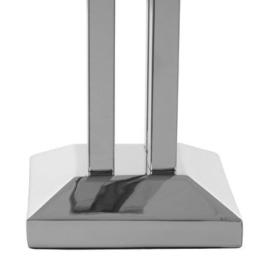 Nickel Dual Rod Table Lamp with White Fabric Shade