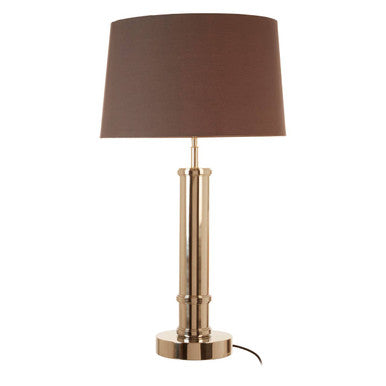 Nickel Tubular Base Table Lamp with Grey Shade