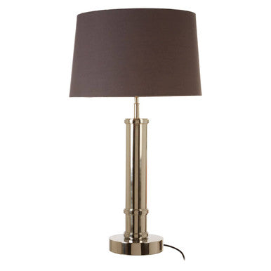 Nickel Tubular Base Table Lamp with Grey Shade