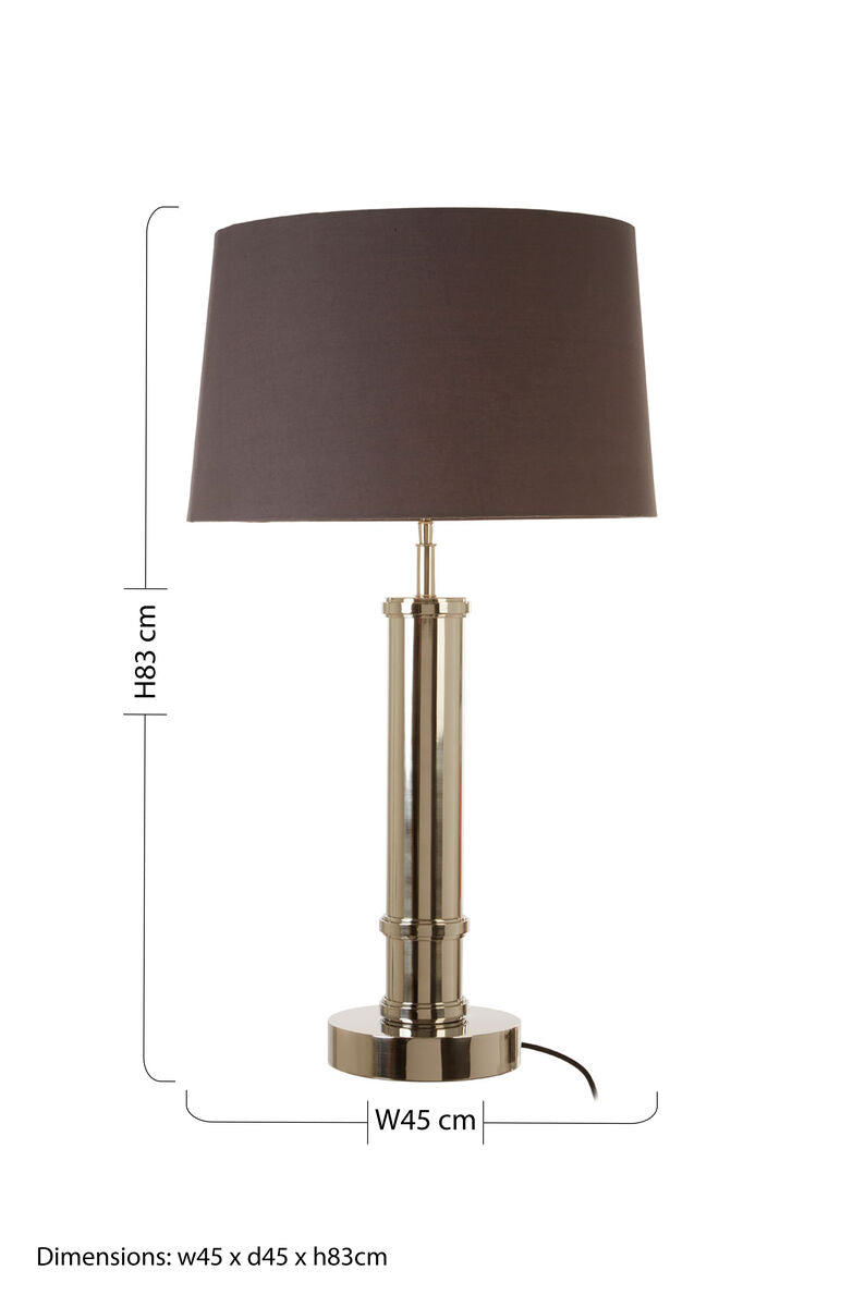 Nickel Tubular Base Table Lamp with Grey Shade