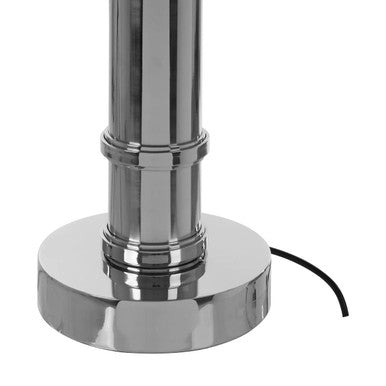 Nickel Tubular Base Table Lamp with Grey Shade