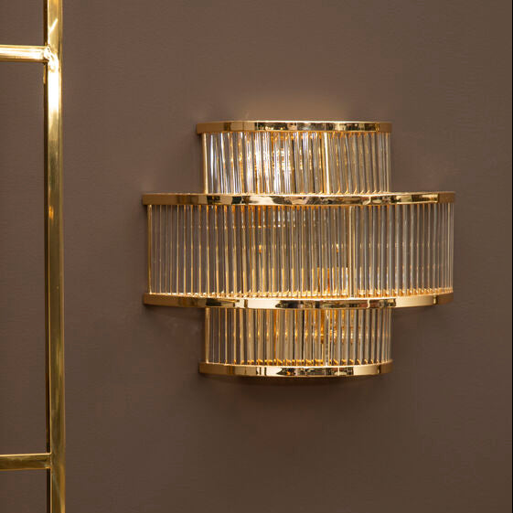 3-Tier Glass Wall Light with Warm Metallic Iron Frame