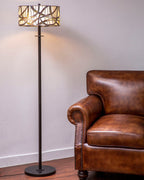 Bronze Branch Pattern Stained Glass Floor Lamp