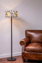 Bronze Branch Pattern Stained Glass Floor Lamp