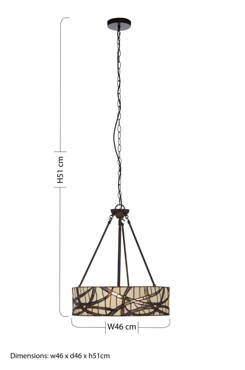 Bronze Branch Pattern Art Glass Pendant Light