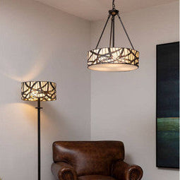 Bronze Branch Pattern Art Glass Pendant Light