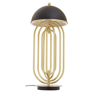 Black Open-Frame Table Lamp with Gold Swivel Joint