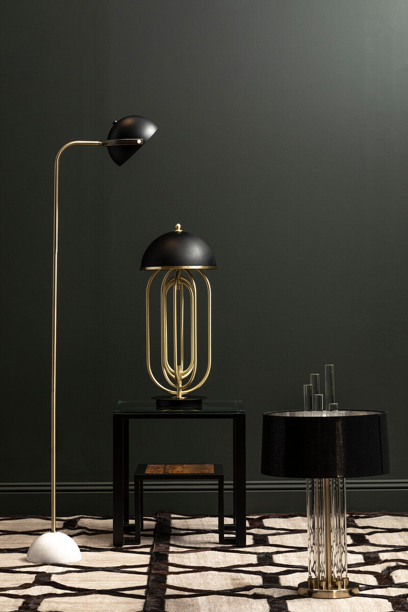 Black Open-Frame Table Lamp with Gold Swivel Joint