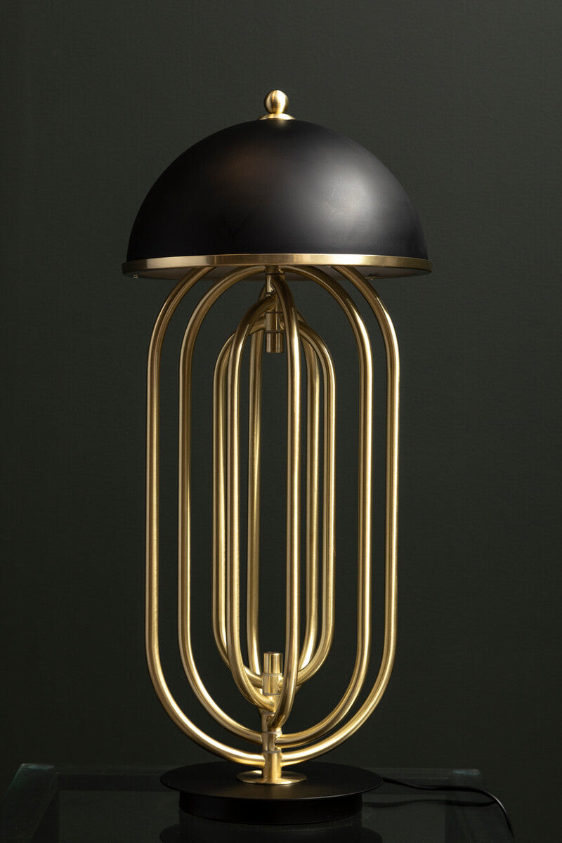 Black Open-Frame Table Lamp with Gold Swivel Joint