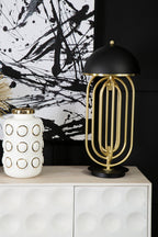 Black Open-Frame Table Lamp with Gold Swivel Joint