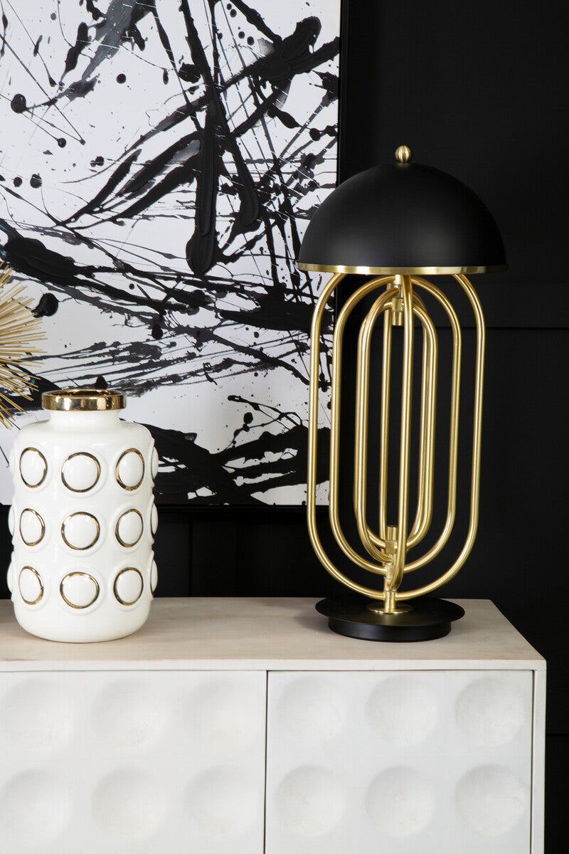 Black Open-Frame Table Lamp with Gold Swivel Joint
