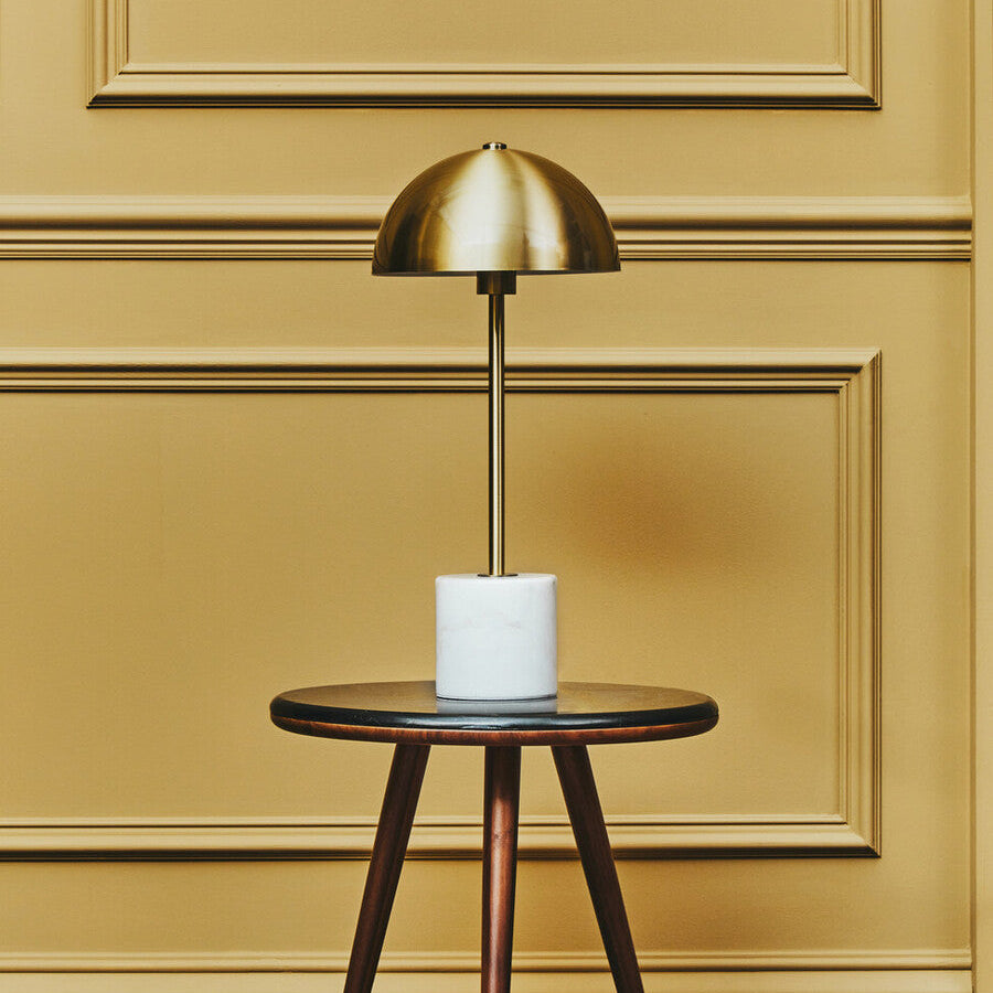Gold Dome Table Lamp with White Marble Cylinder Base