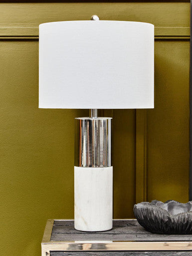 Marble Base Table Lamp with Ivory Shade