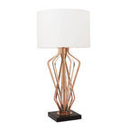 White Drum Shade Table Lamp with Bronze Crossover Frame