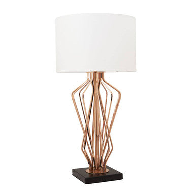 White Drum Shade Table Lamp with Bronze Crossover Frame