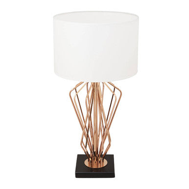 White Drum Shade Table Lamp with Bronze Crossover Frame