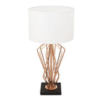 White Drum Shade Table Lamp with Bronze Crossover Frame