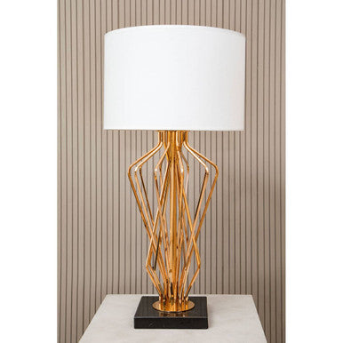White Drum Shade Table Lamp with Bronze Crossover Frame