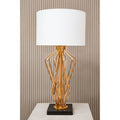 White Drum Shade Table Lamp with Bronze Crossover Frame