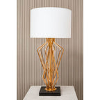 White Drum Shade Table Lamp with Bronze Crossover Frame