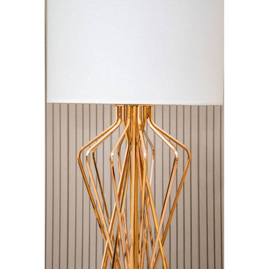 White Drum Shade Table Lamp with Bronze Crossover Frame