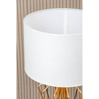 White Drum Shade Table Lamp with Bronze Crossover Frame