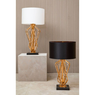 White Drum Shade Table Lamp with Bronze Crossover Frame