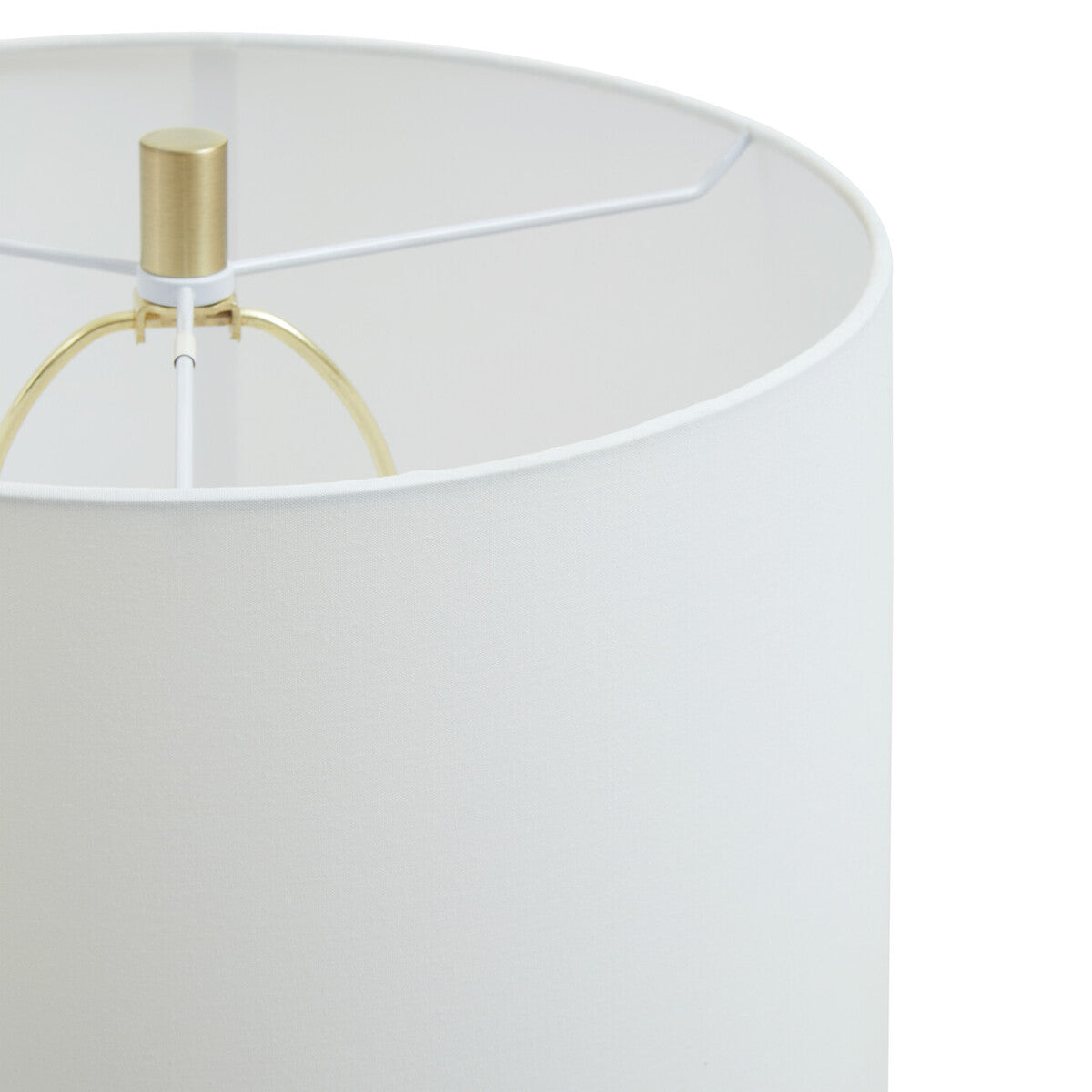White Fabric Shade Table Lamp with Brass and Clear Glass Base