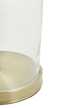 White Fabric Shade Table Lamp with Brass and Clear Glass Base