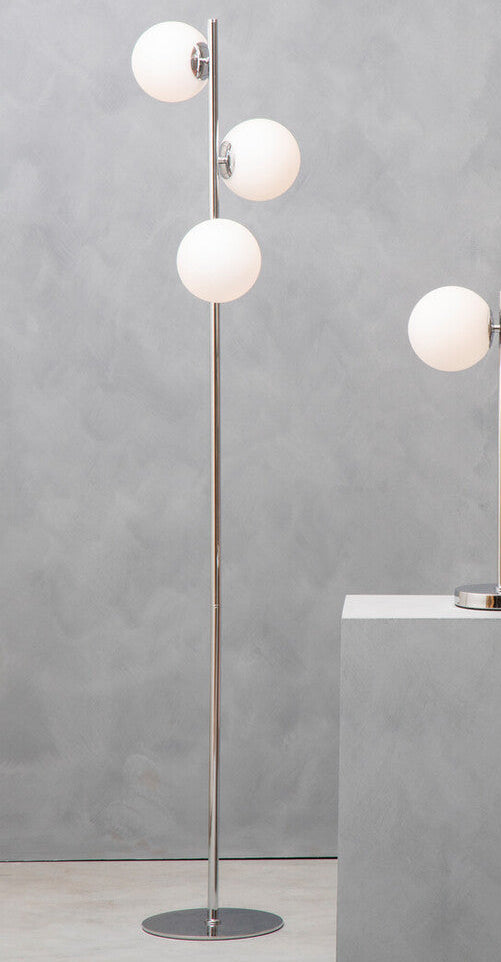 Chrome Finish and White Glass Floor Lamp