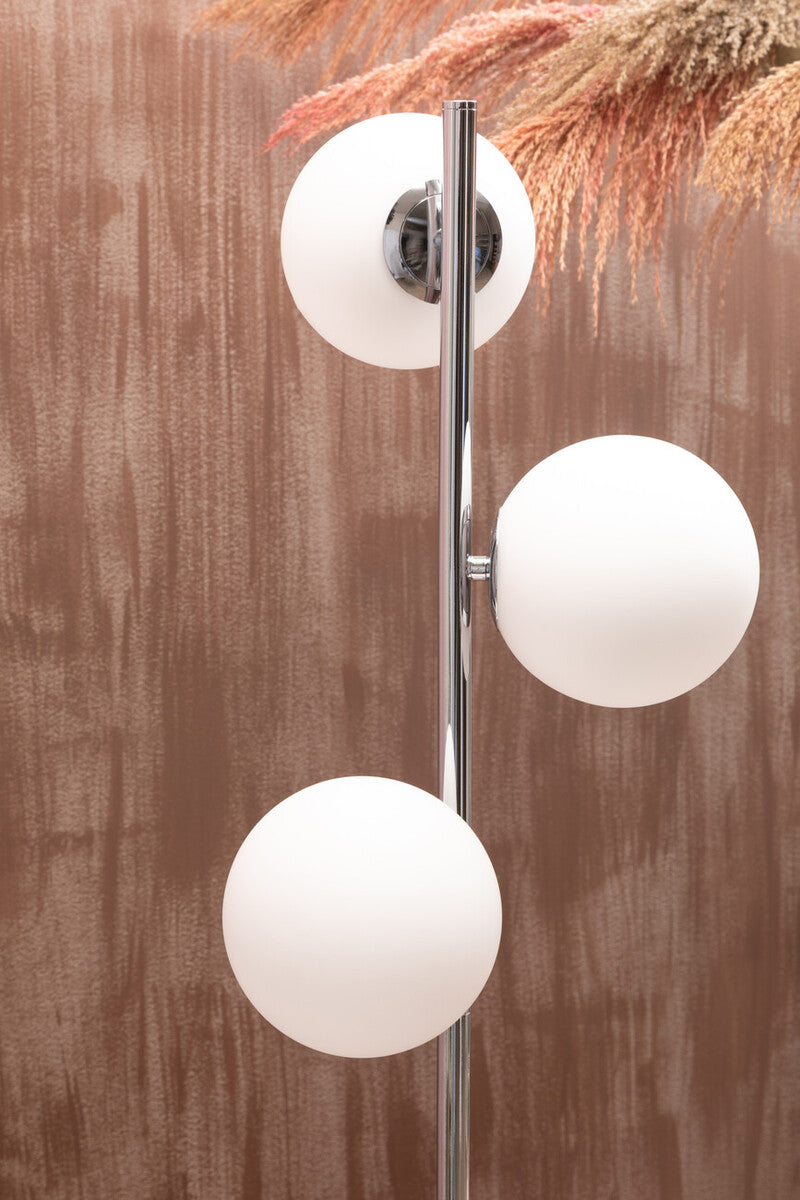 Chrome Finish and White Glass Floor Lamp