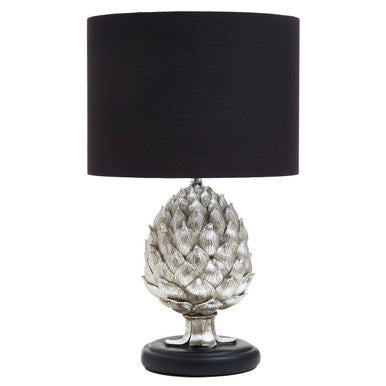 Silver Artichoke Table Lamp with Black Shade