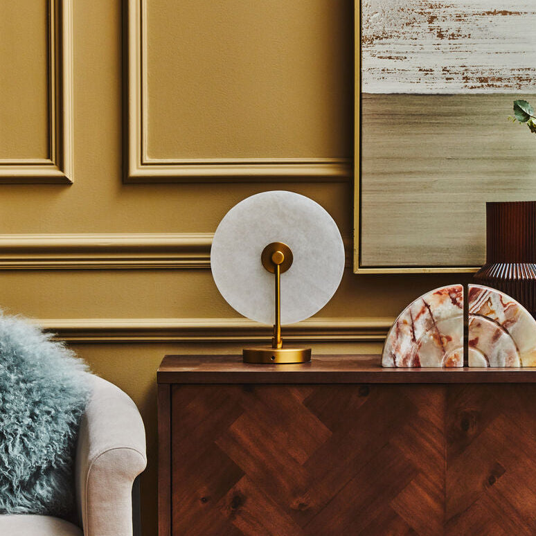White Marble and Gold Finish Table Lamp