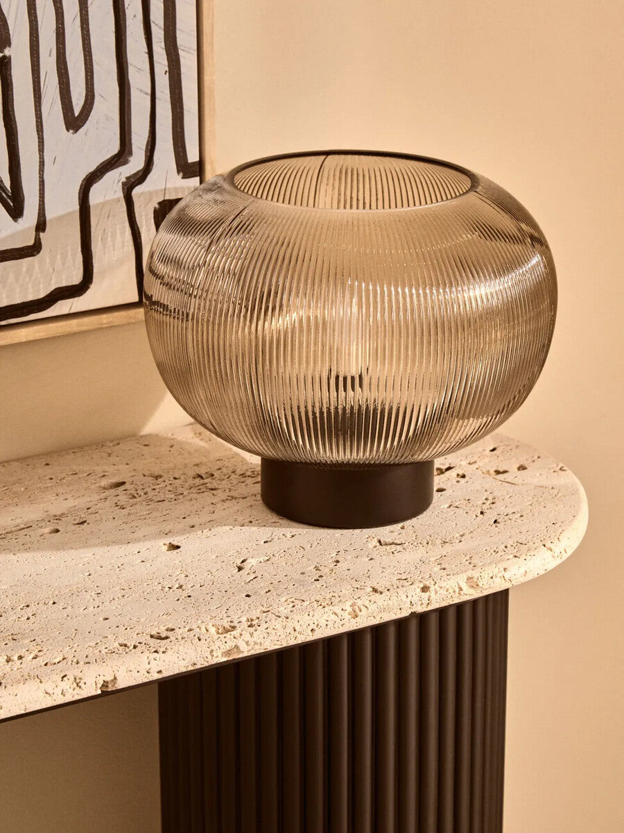 Large Ribbed Smoked Glass Table Lamp