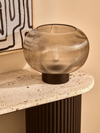 Large Ribbed Smoked Glass Table Lamp