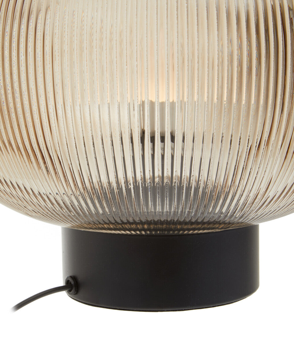 Large Ribbed Smoked Glass Table Lamp