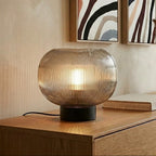 Large Ribbed Smoked Glass Table Lamp